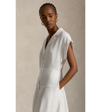 Polo Ralph Lauren Linnen blousejurk met korte mouwen, gebroken wit