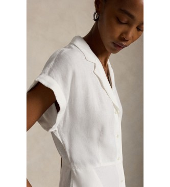 Polo Ralph Lauren Linnen blousejurk met korte mouwen, gebroken wit