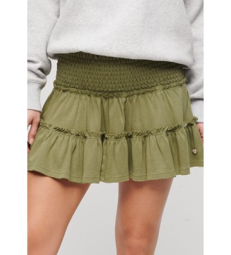 Superdry Zielona spódnica mini z dzianiny, ze stopniowanym wykończeniem