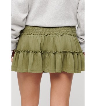 Superdry Zielona spódnica mini z dzianiny, ze stopniowanym wykończeniem