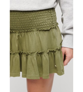 Superdry Zielona spódnica mini z dzianiny, ze stopniowanym wykończeniem