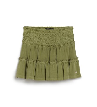 Superdry Zielona spódnica mini z dzianiny, ze stopniowanym wykończeniem
