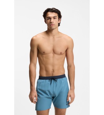 BOSS Sunga tipo shorts com logotipo e acabamentos em contraste azul