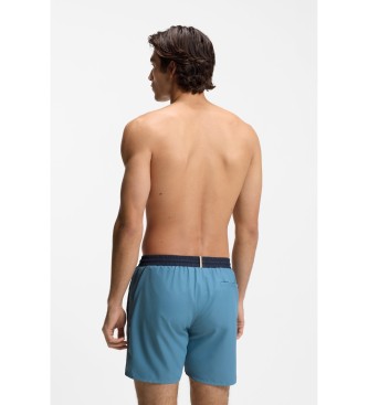 BOSS Sunga tipo shorts com logotipo e acabamentos em contraste azul