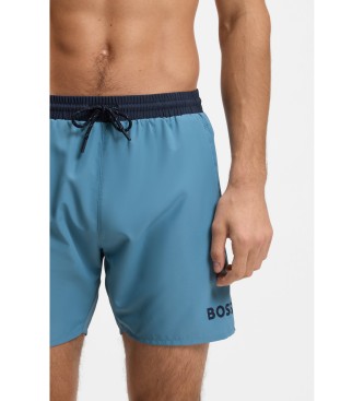 BOSS Sunga tipo shorts com logotipo e acabamentos em contraste azul