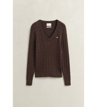 Gant Jersey de punto de ochos con cuello de pico en algodón elástico marrón