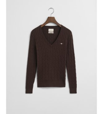 Gant Jersey de punto de ochos con cuello de pico en algodón elástico marrón