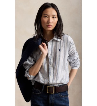 Polo Ralph Lauren Kurzes und weites Leinenhemd mit weiß-blauem Karomuster