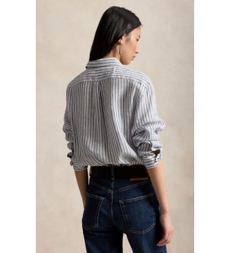 Polo Ralph Lauren Kurzes und weites Leinenhemd mit weiß-blauem Karomuster