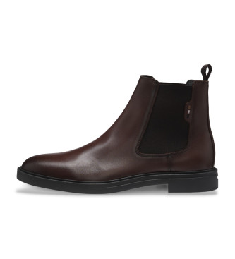 BOSS Bottines en cuir Chelsea marron