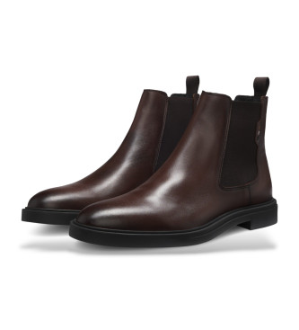 BOSS Bottines en cuir Chelsea marron