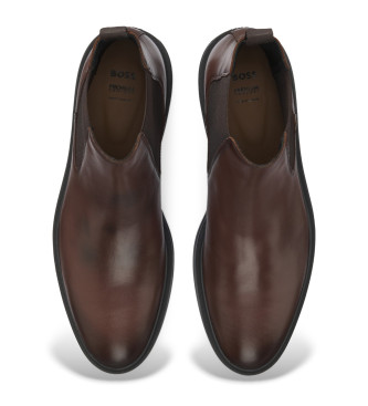 BOSS Bottines en cuir Chelsea marron
