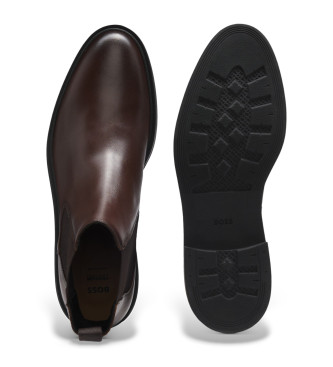 BOSS Bottines en cuir Chelsea marron