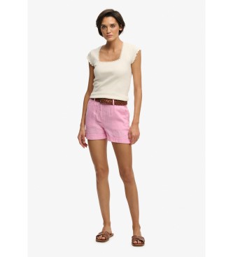 Superdry Szorty Mid Rise Linen różowe