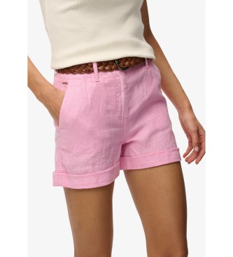 Superdry Szorty Mid Rise Linen różowe
