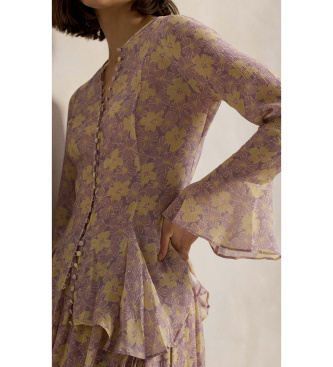 Polo Ralph Lauren Krøllet blomstret top med lilla knapper