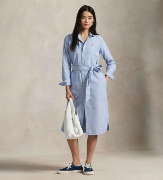 Polo Ralph Lauren Skjortekjole i bomuld med bælte i blå
