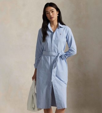 Polo Ralph Lauren Skjortekjole i bomuld med bælte i blå