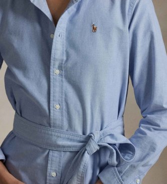 Polo Ralph Lauren Skjortekjole i bomuld med bælte i blå