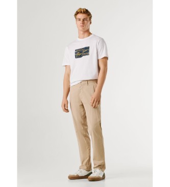 Pepe Jeans Spodnie Slim Chino Poplin beżowe