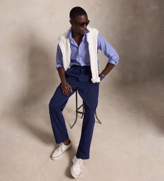 Polo Ralph Lauren Popelinskjorta med ränder i Custom Fit, blå