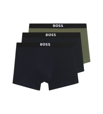 BOSS Set 3 Bóxers punto elástico marino, verde