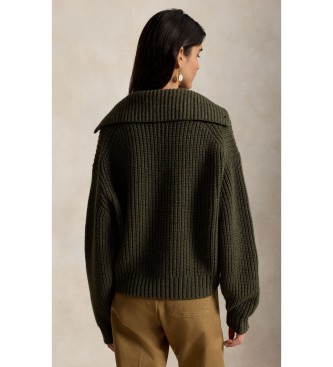 Polo Ralph Lauren Pull en laine et coton avec patte de boutonnage vert olive