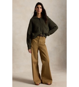 Polo Ralph Lauren Pull en laine et coton avec patte de boutonnage vert olive
