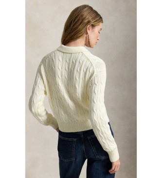 Polo Ralph Lauren Cardigan en coton à torsades blanc cassé