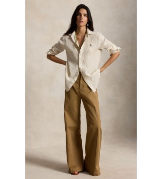 Polo Ralph Lauren Lanena srajca Classic Fit s progami, bež barve