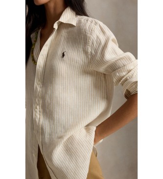 Polo Ralph Lauren Lanena srajca Classic Fit s progami, bež barve
