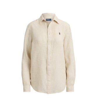 Polo Ralph Lauren Lanena srajca Classic Fit s progami, bež barve
