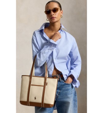 Polo Ralph Lauren Tote-shoppertaske i bomuldslærred, beige, brun