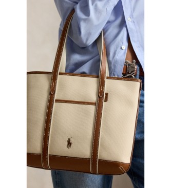 Polo Ralph Lauren Tote-shoppertaske i bomuldslærred, beige, brun