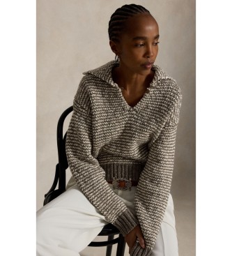 Polo Ralph Lauren Pull en mélange de coton à rayures marron