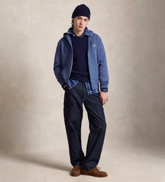Polo Ralph Lauren Sweatshirt i dubbelstickat med dragkedja blå