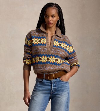 Polo Ralph Lauren Pull en laine à motif Fair Isle marron