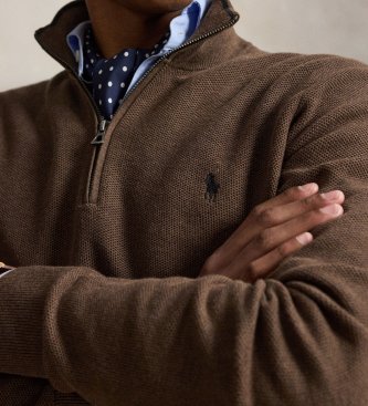 Polo Ralph Lauren Stickad tröja i piké och bomull brun