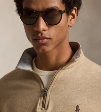 Polo Ralph Lauren Maglione a maglia con zip corta marrone