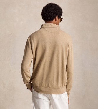 Polo Ralph Lauren Maglione a maglia con zip corta marrone