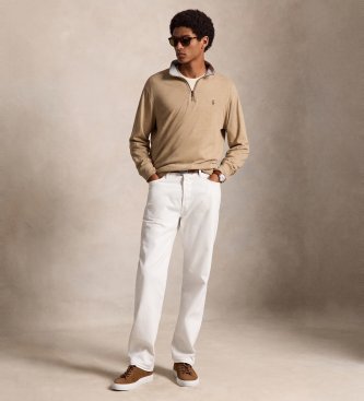 Polo Ralph Lauren Maglione a maglia con zip corta marrone