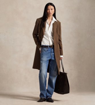 Polo Ralph Lauren Brown herringbone wool blend coat