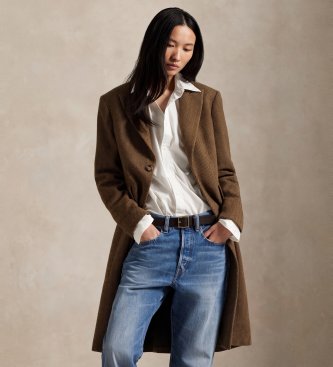 Polo Ralph Lauren Brown herringbone wool blend coat