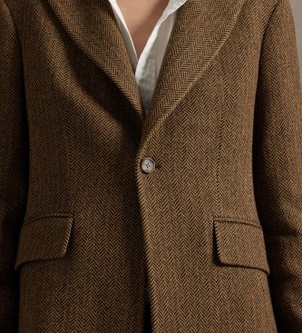 Polo Ralph Lauren Brown herringbone wool blend coat