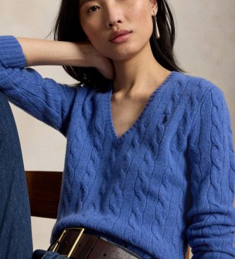 Polo Ralph Lauren Blauwe kasjmier- en wollen trui