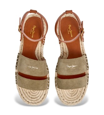 Pepe Jeans Khaki green Auri Street leather sandals