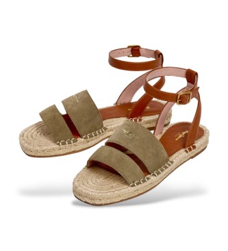 Pepe Jeans Khaki green Auri Street leather sandals