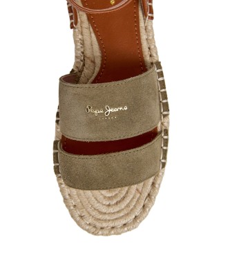 Pepe Jeans Khaki green Auri Street leather sandals