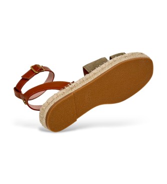 Pepe Jeans Khaki green Auri Street leather sandals
