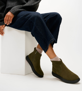 Fitflop Iq-Comff læder-støvletter med lynlås olivengrøn